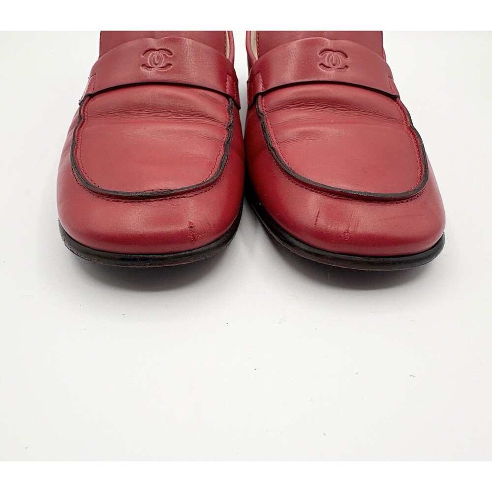 Chanel Red Calf Leather Loafers CC Logo Vintage Black Trim Y2K Sz EU 36 - Picture 7 of 14